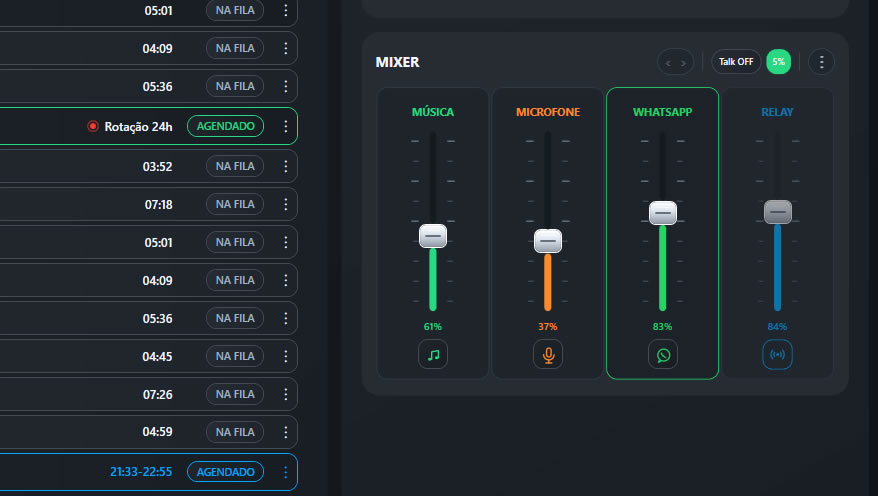 Canal do WhatsApp integrado ao mixer do Maximum Rádio Studio