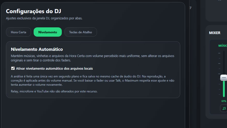 Nivelamento automático de áudio no Maximum Rádio Studio